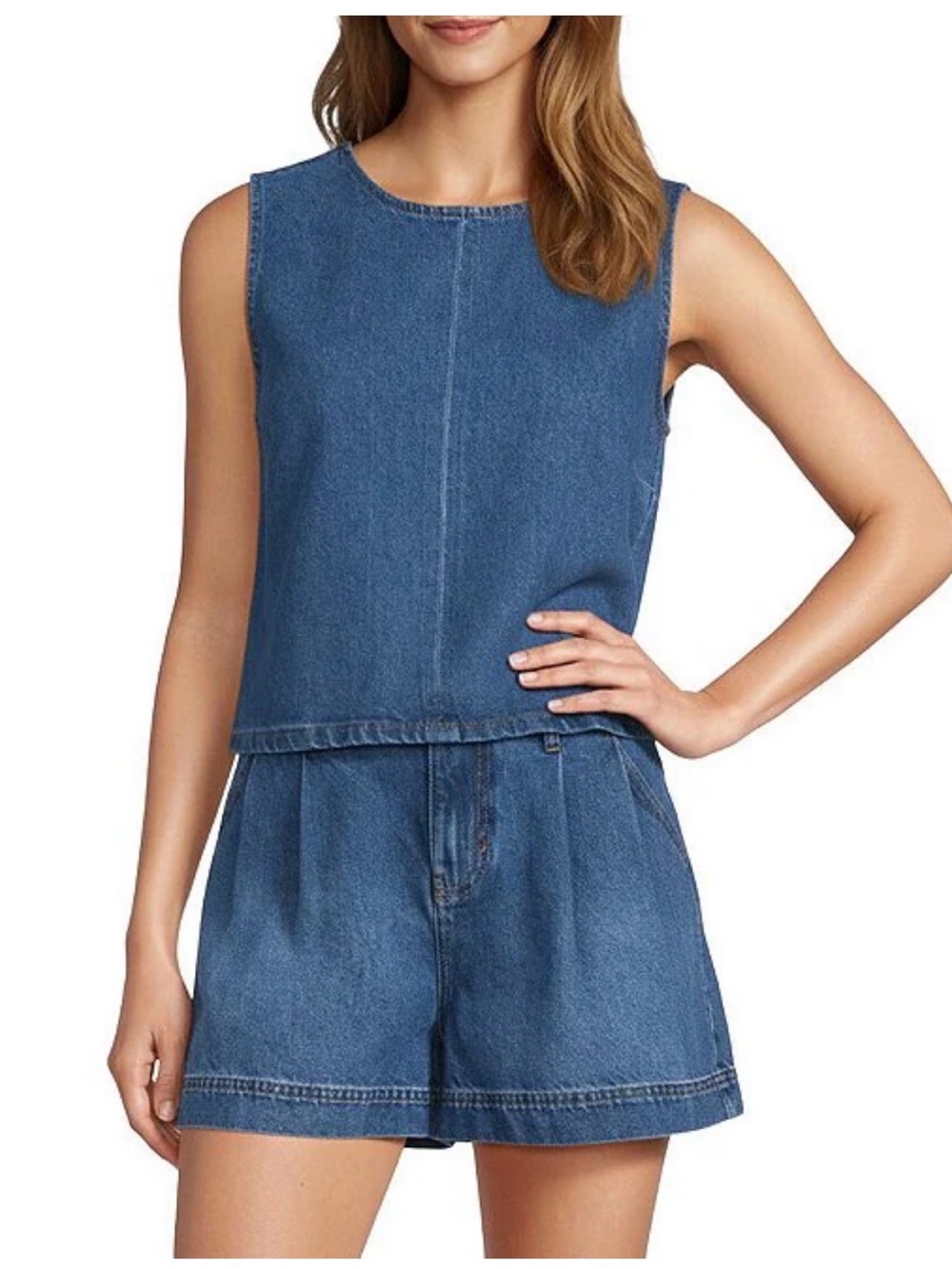 ANTONIO MELANI Denim Blue Sleeveless Denim Top and Shorts Set